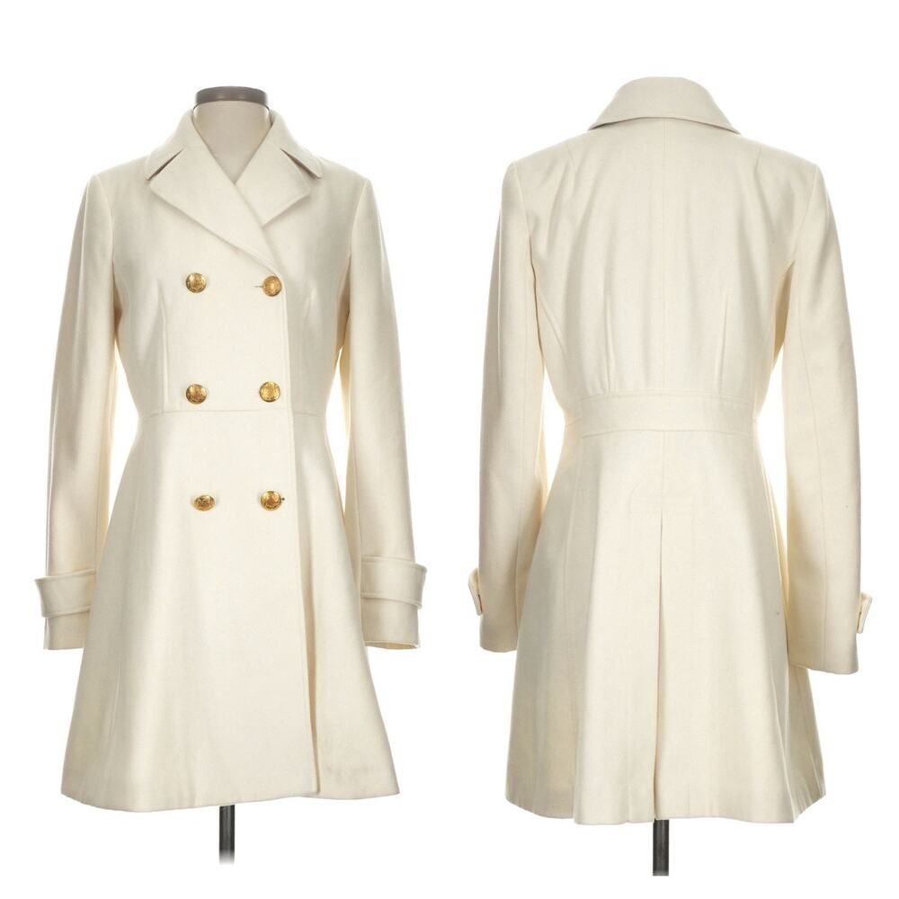 Banana Republic Ivory Wool Blend Double Breasted Coat XS Gold buttons